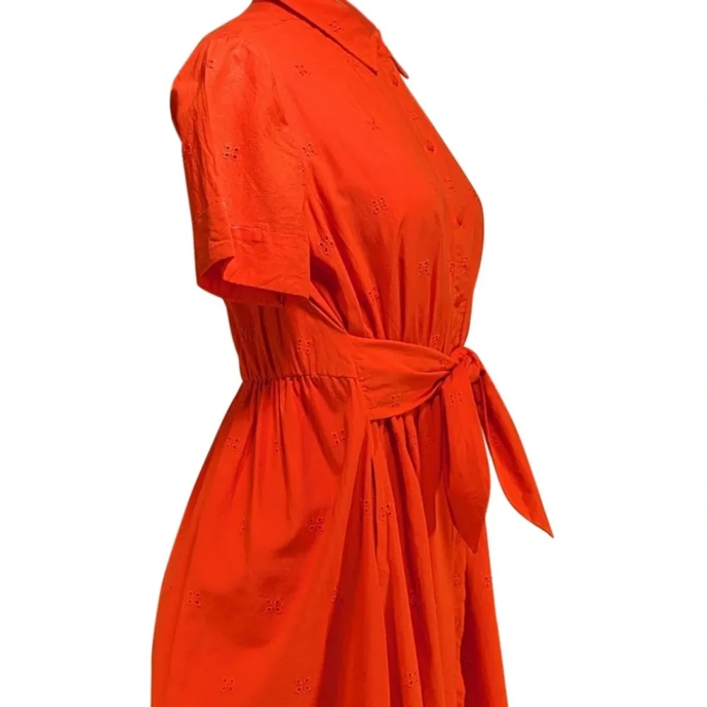 Kate Spade Orange Midi Tie Waist Eyelet 100% Cotton Dress! Size Large